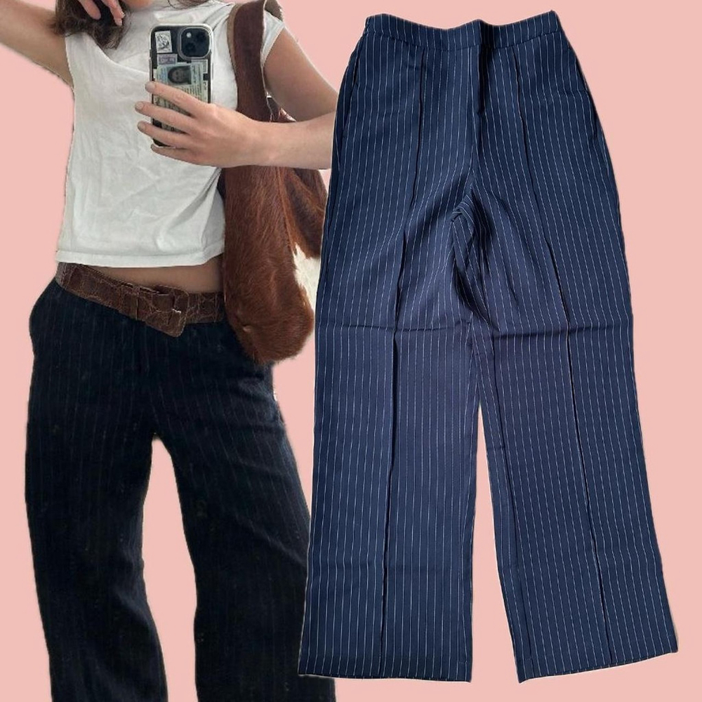 Pieces Pinstripe Wide Leg Trousers Size M, Nwt, Pull-On Fit